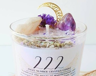 222 ANGEL Number Candle crystals candle for manifestation spiritual gift Unique meditation candles intention ritual candle angel message