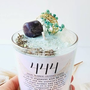 444 ANGEL Number Candle crystals candle for manifestation spiritual gift Unique meditation candles intention ritual candle angel message