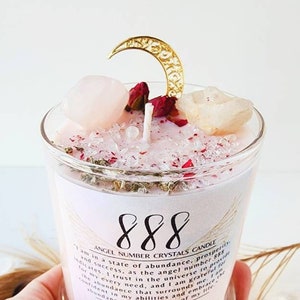 888 ANGEL Number Candle crystals candle for manifestation spiritual gift Unique meditation candles intention ritual candle angel message