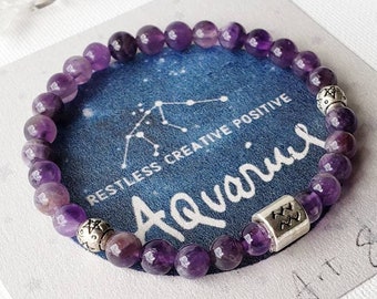 AQUARIUS bracelet February birthstone bracelets for women Mens bracelet healing crystal amethyst bracelet Aquamarine jewelry zodiac bracelet