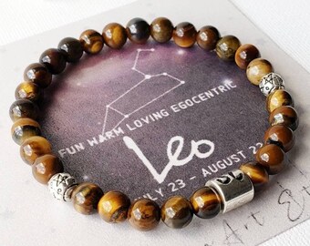 LEO bracelet August birthstone beaded bracelets for women Mens bracelet healing crystal tigers eye bracelet Leo jewelry zodiac bracelet