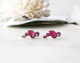 Pink flamingo earrings for women. Bird earrings stud earring set. Fine earrings, silver summer earrings. Dainty earrings, cute earrings