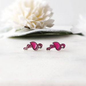 Pink flamingo earrings for women. Bird earrings stud earring set. Fine earrings, silver summer earrings. Dainty earrings, cute earrings
