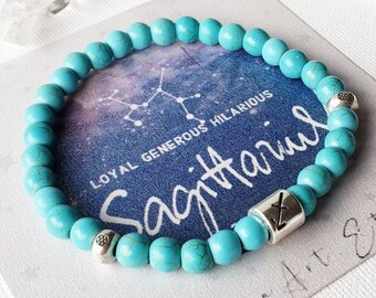 SAGITTARIUS bracelet, December birthstone bracelets for women. Healing crystal turquoise bracelet unisex. Sagittarius gifts zodiac bracelet