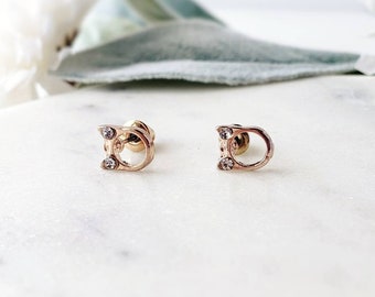 Cat earrings for double piercing earring for women. Tiny stud earring set small rose gold stud earrings for multiple piercings animal stud