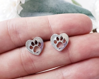Tiny dog paw earrings, dog earrings for double piercing. Paw print earrings for women Cute stud earring set, small gold stud earrings dainty