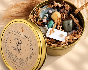 CAPRICORN birthday gift box zodiac crystal set Astrology crystals healing bracelet stud earrings January baby horoscope sign collection