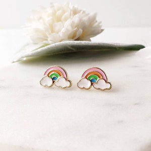 Cute colorful rainbow earrings for women. Cloud earrings, Rainbow jewelry, Rainbow gifts, Rainbow stud earrings set, gifts for her.