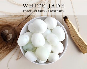 WHITE JADE crystal tumbled stone. Pebble gemstone for reiki healing crown chakra crystals water element. Authentic healing crystal peace