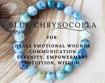 8mm BLUE CHRYSOCOLLA bracelet for communication Goddess Energy bracelets healing crystal calming emotional balance unisex bracelet for women