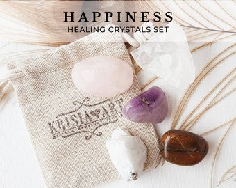 HAPPINESS crystal set for attracting joy, love, pleasure peace crystal collection Healing crystals for manifesting happy life happy thoughts