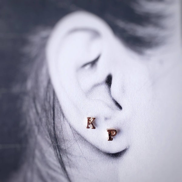 Single stud earring tiny gold letter earrings for women. Gold initial stud earrings. Dainty alphabet, name earrings, edgy earrings Krisiaart