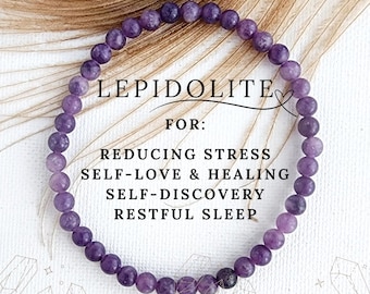 4mm LEPIDOLITE bracelet shield against negative energy anxiety bracelet stress relief bracelets crown chakra jewelry for focus healing stone