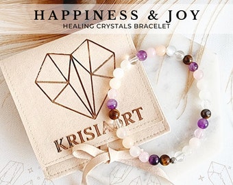6mm HAPPINESS crystal bracelet set for attracting joy, love pleasure manifesting happy life happiness bracelets intention jewelry krisiaart