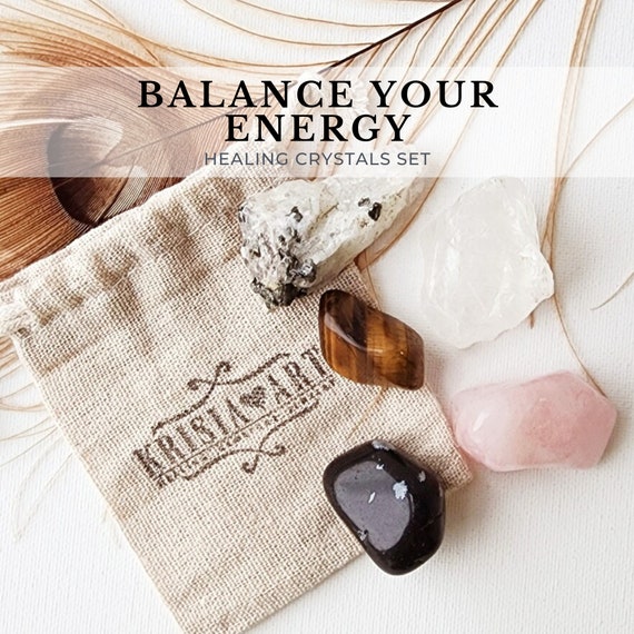 BALANCE YOUR ENERGY crystal set for well-being, meditation, calming stress and harmony. Healing crystals for grounding Moonstone Rose Quartz