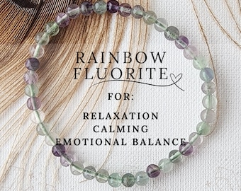 4mm FLUORITE bracelet for focus mental clarity healing crystal rainbow fluorite energy bracelets intuition spiritual growth stress relief
