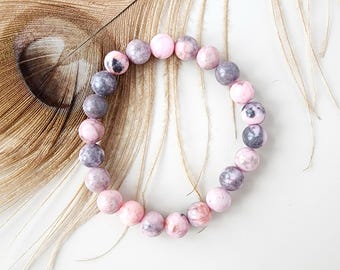 8mm PINK ZEBRA JASPER Bracelet for Nurturing, Grounding, Emotional