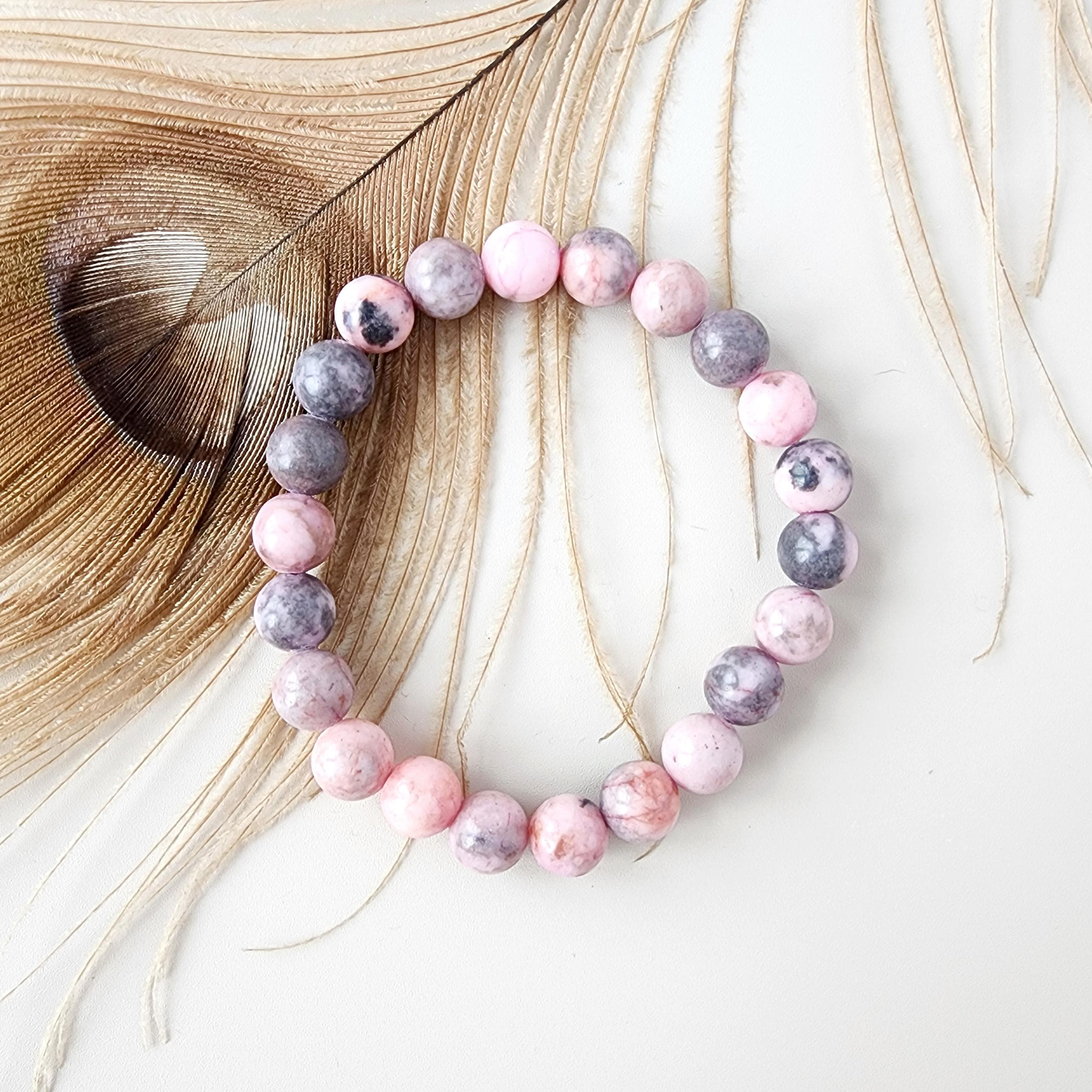 8mm PINK ZEBRA JASPER Bracelet for Nurturing, Grounding, Emotional