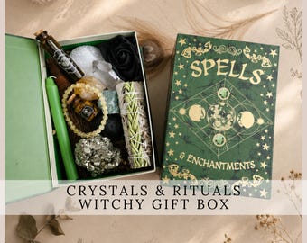 WITCH's PROSPERITY spell witchcraft gift set with abundance, good luck manifestation crystals blind date with a witch book box Witchy ritual