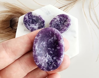LEPIDOLITE crystal worry stone polished pocket size for meditation mindfulness thumb stones palm gemstone for reiki healing natural purple