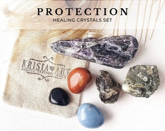 Crystals for PROTECTION crystal set for EMF, negative energy removal gift Healing crystals for cleansing, purification. Protection amulet