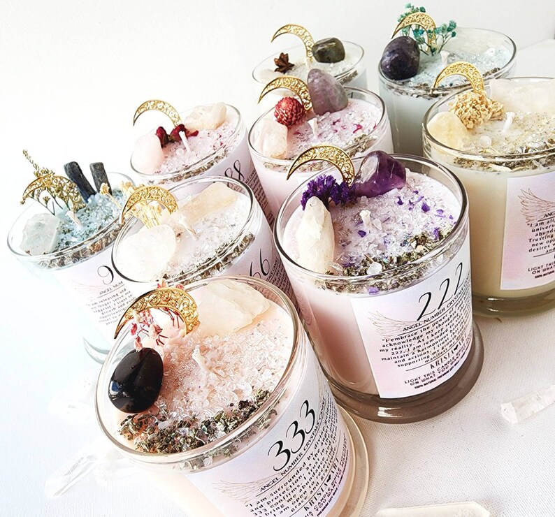 ANGEL Number Candles Crystals Candle for Manifestation Etsy