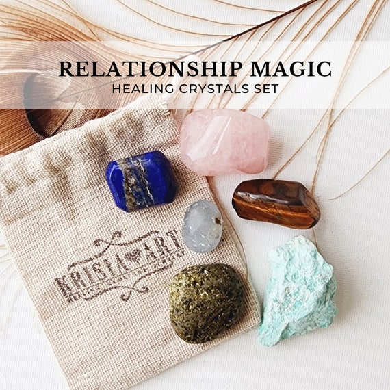 RELATIONSHIP MAGIC crystal set for love, communication, trust, harmony in your relationships. Healing crystals kit for happiness marriage