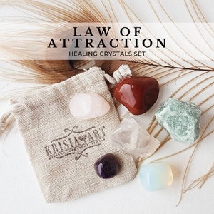 LAW OF ATTRACTION crystal set for attracting wealth, abundance love happiness crystal collection. Healing crystals manifest intentions spell