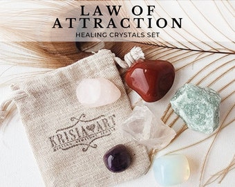 LAW OF ATTRACTION crystal set for attracting wealth, abundance love happiness crystal collection. Healing crystals manifest intentions spell