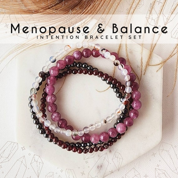 MENOPAUSE RELIEF & BALANCE bracelet set for hormone balancing menopause release mood swing Healing crystals Lepidolite Garnet bracelet stack
