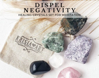 DISPEL NEGATIVITY crystal set for negative energy removal & protection from evil healing crystals, shield set witchcraft supply spell kit