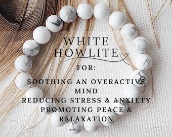 8mm WHITE HOWLITE bracelet for calming stress & anxiety emotional healing balance bracelets for women Healing crystals harmony inner peace