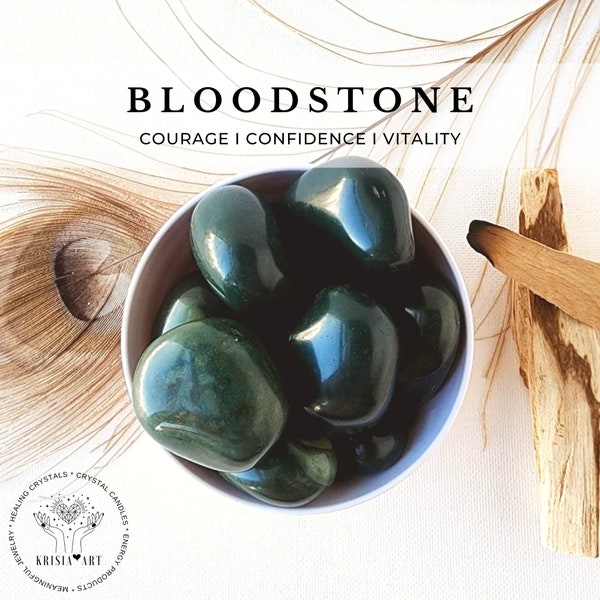 Bloodstone tumbled green heliotrope crystal polished gemstone reiki healing root chakra crystal Natural blood stone jasper witchcraft supply