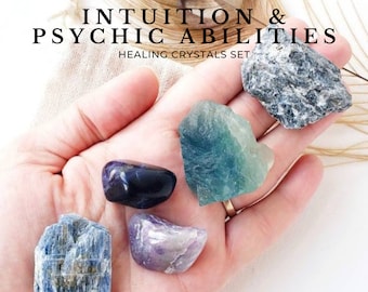 INTUITION & PSYCHIC Abilities crystal set. Divination crystals, healing crystal Labradorite, Amethyst, Fluorite, Sodalite, Blue Kyanite.