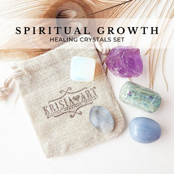 SPIRITUAL GROWTH crystal set for connection with the divine, inner wisdom crystal collection. Healing crystals manifest intentions spell