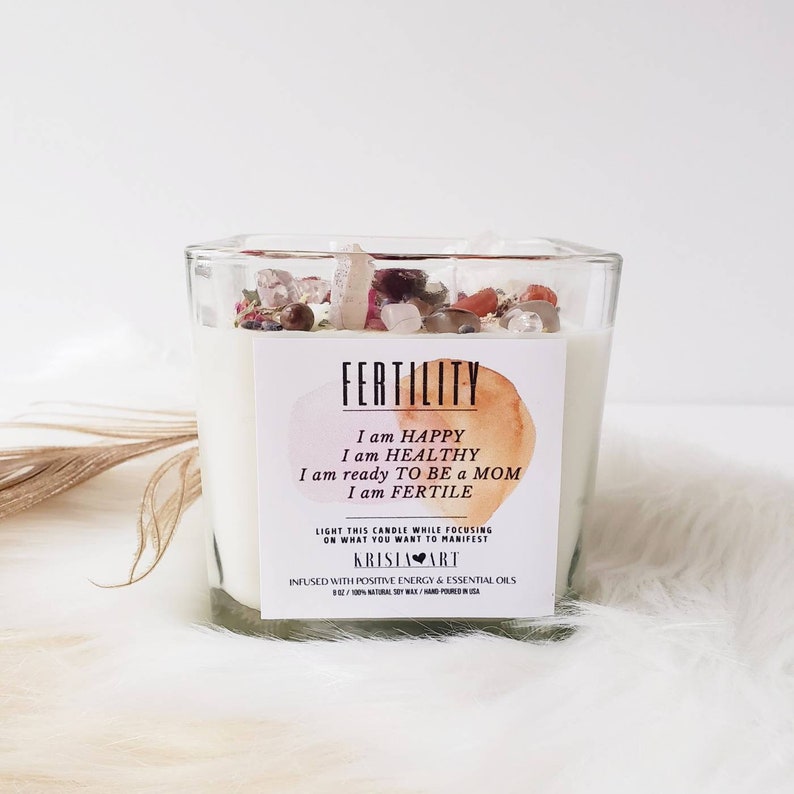 FERTILITY spell candle for pregnancy. Unique meditation candles with herbs and essential oils. Crystal candle for infertility ritual candle image 2