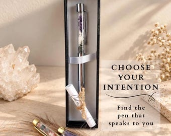 CUSTOM INTENTION Crystal pens Ballpoint gemstone chips manifestation pen for journal writing Unique spell pen small gift High Quality