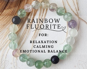 8mm FLUORITE bracelet for focus mental clarity healing crystal rainbow fluorite energy bracelets intuition spiritual growth stress relief