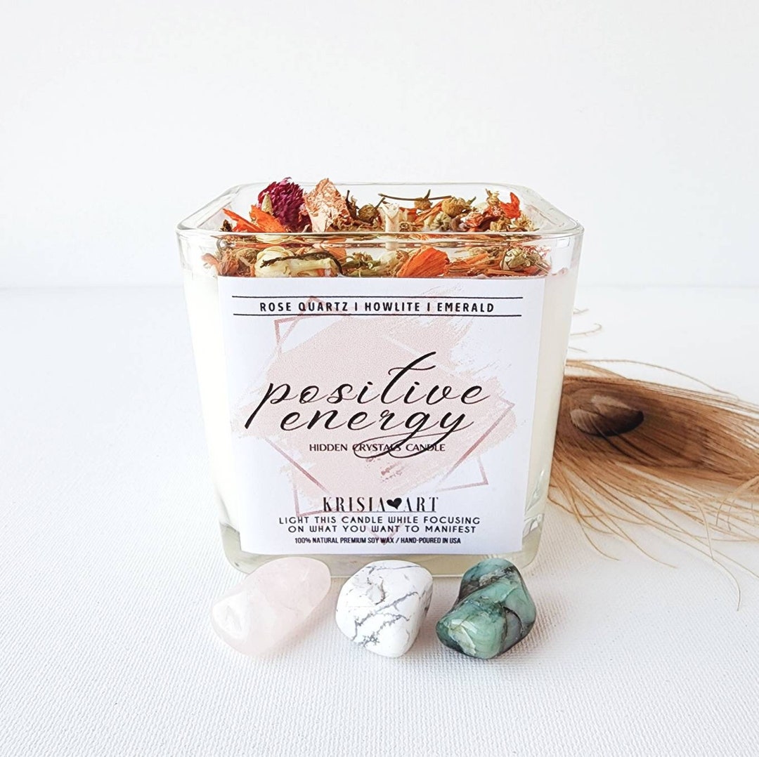 POSITIVE ENERGY Hidden Crystals Candle for Attraction and Manifestation ...