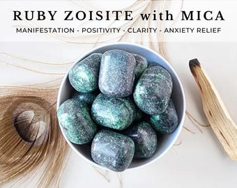 Tumbled RUBY ZOISITE with Mica stone for motivation courage crystals. Pebble gemstone reiki healing root heart third eye chakra altar decor