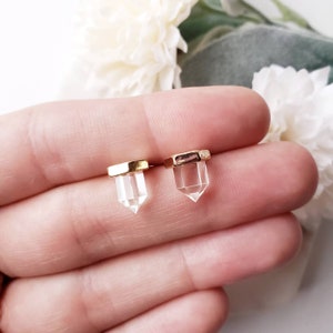Crystal point earrings for women, tiny stud earring set. Double piercing small gold stud earrings for multiple piercings earring sets dainty