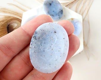 BLUE CHALCEDONY crystal worry stone polished pocket size for meditation stress & anxiety relief thumb stones palm gemstone for reiki healing