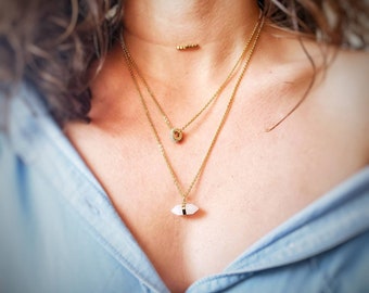 Layered necklace set of 3 for women. Clear quartz necklace gold layering necklaces Boho stacking necklace 3 layer crystal & chain necklace