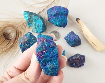Blue PEACOCK ORE tumbled crystal Bornite pebble gemstone reiki healing third eye crown chakra Natural crystals altar collection chalcopyrite