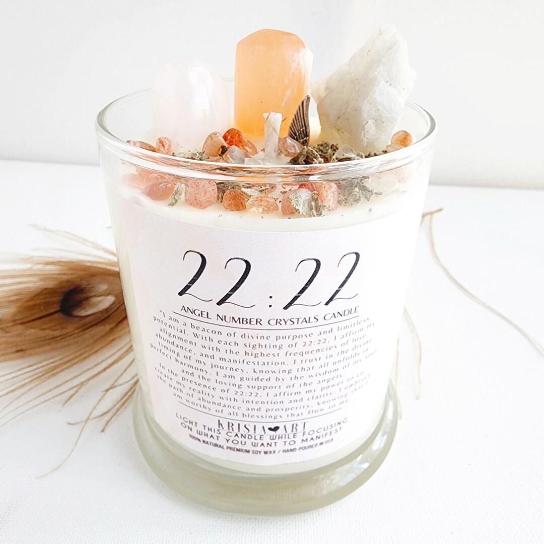 22:22 ANGEL Number Candle With Crystals Candle for Manifestation ...