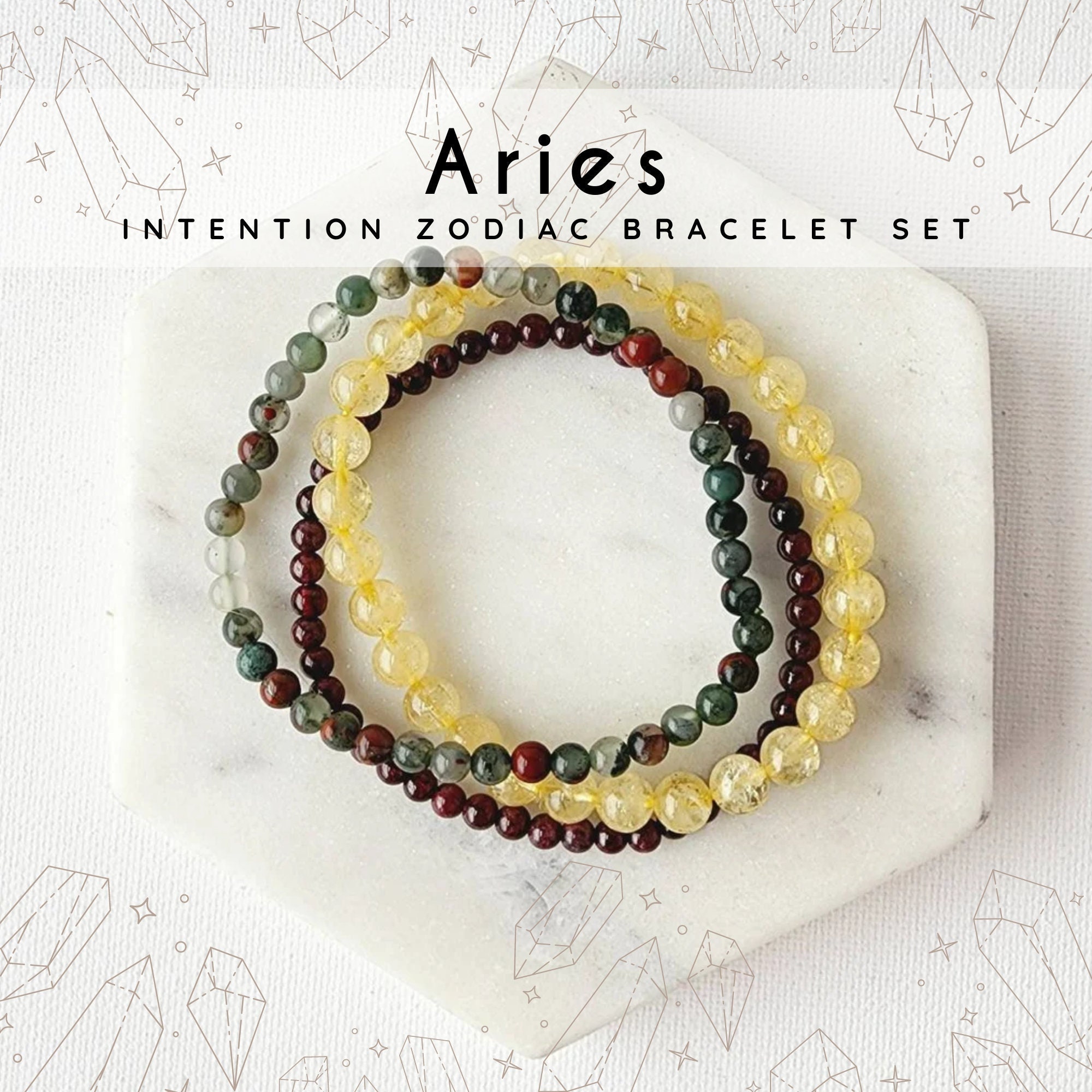 ARIES bracelet set, Astrology african bloodstone bracelet Crystal citrine bracelet horoscope zodiac sign red garnet intention bracelet stack
