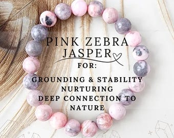 8mm PINK ZEBRA JASPER Bracelet for Nurturing, Grounding, Emotional