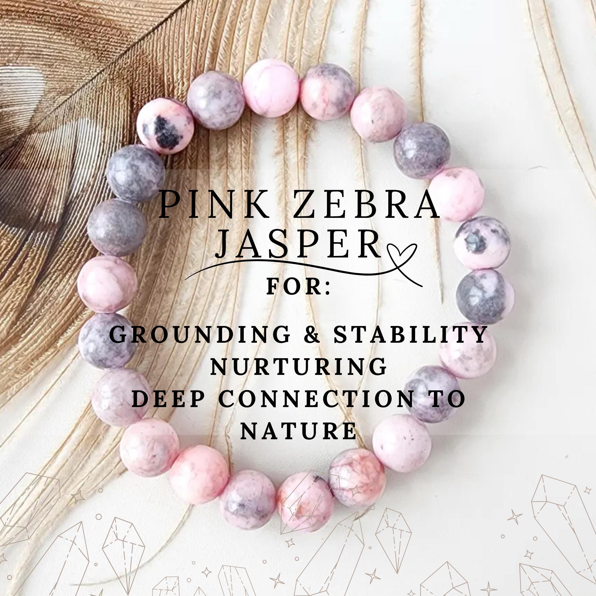8mm PINK ZEBRA JASPER Bracelet for Nurturing, Grounding, Emotional