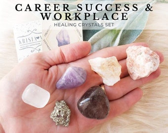CAREER SUCCESS & Workplace crystal set for promotion, dream job Healing crystals Amethyst, Citrine, Smoky quartz, Pyrite, Sunstone, Selenite