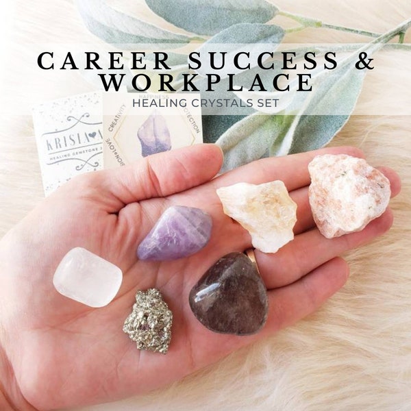 CAREER SUCCESS & Workplace crystal set for promotion, dream job Healing crystals Amethyst, Citrine, Smoky quartz, Pyrite, Sunstone, Selenite